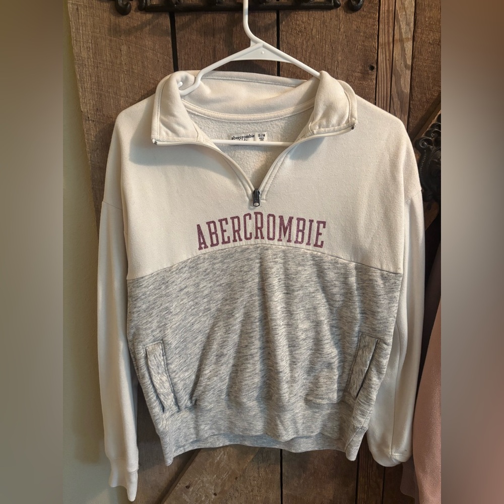 Abercrombie Kids Cream and Gray Half Zip Sweater
